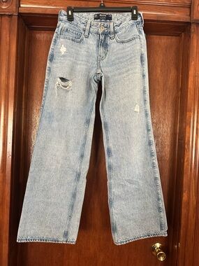 Hollister Light Blue Distressed Wide Leg Jeans